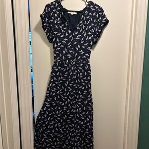 LOFT Blue and White Bee Midi Dress L